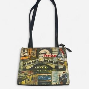 Venice Print Shoulder Bag - Black